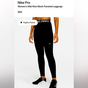 NEW Nike Pro Women's Mid-Rise Mesh-Paneled Leggings Training